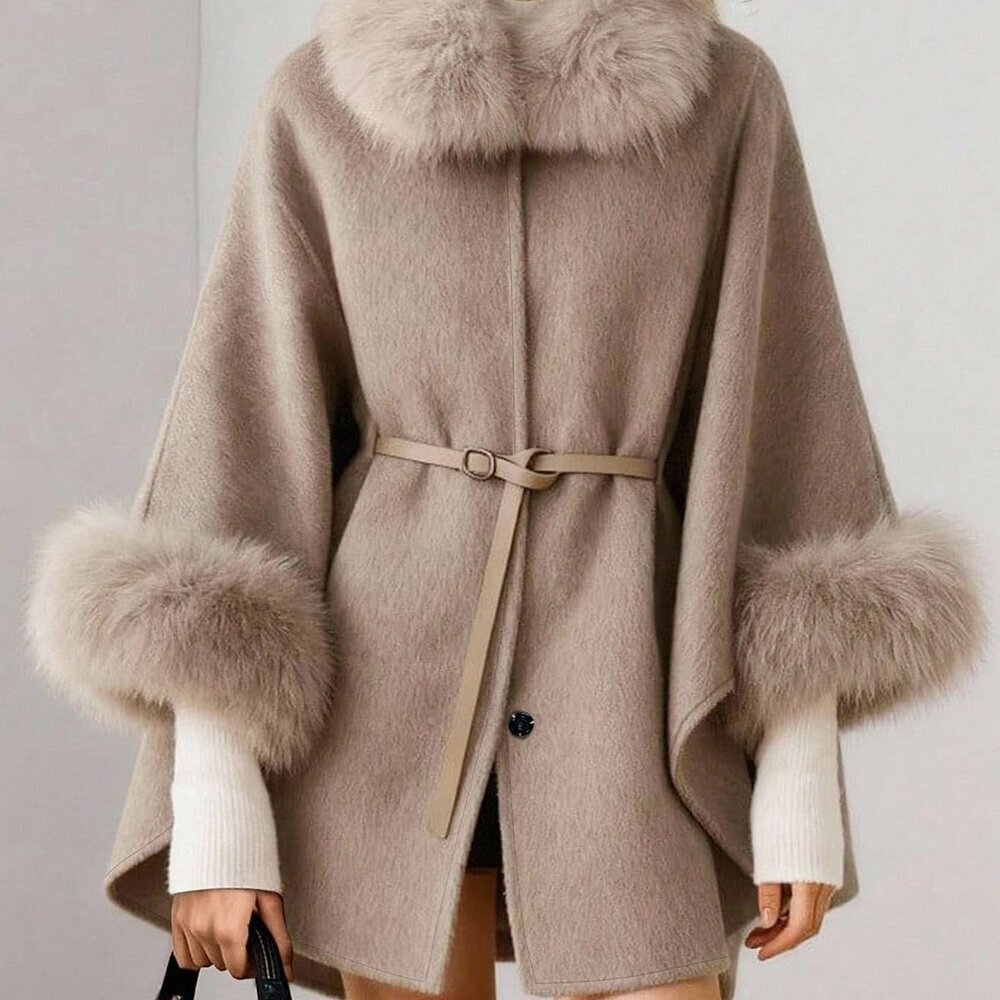 Brown Elegant Women's Hooded Overcoat - Picture 2 of 5